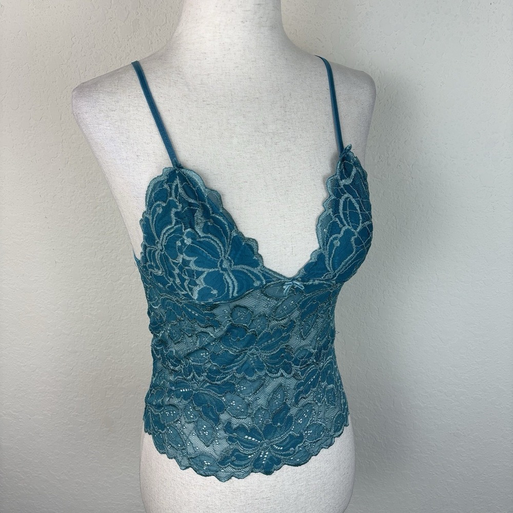 Y2K 2000s Old Navy S Lace Tank Top Fairy Gothic Grunge 90s Blue Cami Babydoll